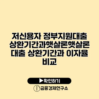 저신용자 정부지원대출 상환기간과햇살론햇살론 대출 상환기간과 이자율 비교