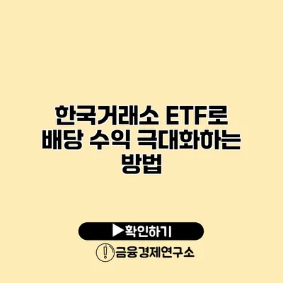한국거래소 ETF로 배당 수익 극대화하는 방법