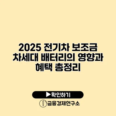 2025 전기차 보조금 차세대 배터리의 영향과 혜택 총정리