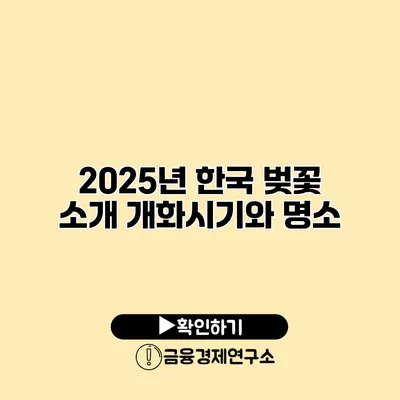 2025년 한국 벚꽃 소개 개화시기와 명소