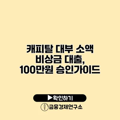 캐피탈 대부 소액 비상금 대출, 100만원 승인가이드